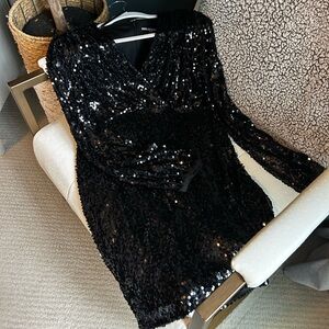Karl Lagerfeld Black Sequin V-Neck Party Dress